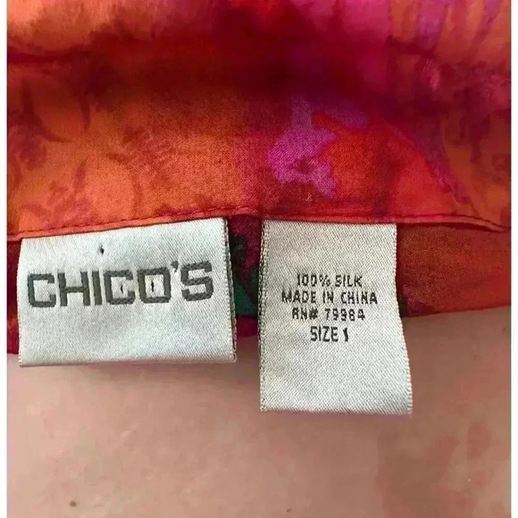 Colorful 100% Silk Button Down Sheer Blouse hippie boho flowy feminine SIZE 1/M - Picture 5 of 7